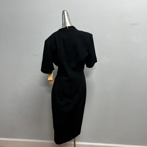 Bentley Harris Solid Black Minimalistic Formal Dress Midi Gold Clasp New Size 8 - Picture 6 of 8